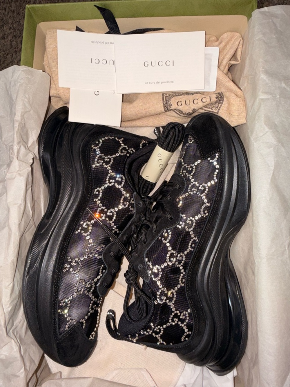 Gucci Crystal Run Sneakers Black 100% authentic brand new size 35.5 us 5 w